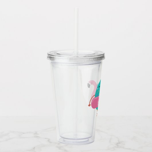 Donut Flamingo Pool Party Personalized Cute Acryl Drinkbeker (Rechts)