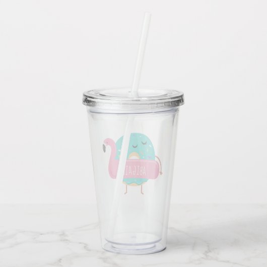 Donut Flamingo Pool Party Personalized Cute Acryl Drinkbeker (Achterkant)