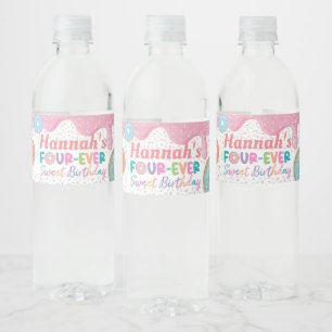 Donut Forever Sweet 4th Birthday Favor Water Waterfles Etiket