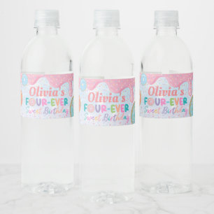 Donut Forever Sweet 4th Birthday Party Favor Waterfles Etiket