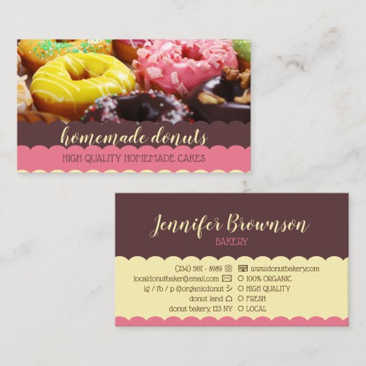 Donut foto smakelijk roze geel visitekaartje (Voorkant / Achterkant)
