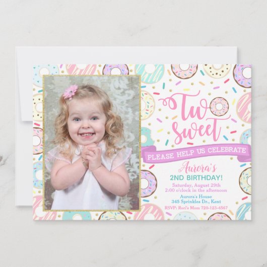 Donut Foto van Birthday Uitnodiging Twee zoete Par (Voorkant)