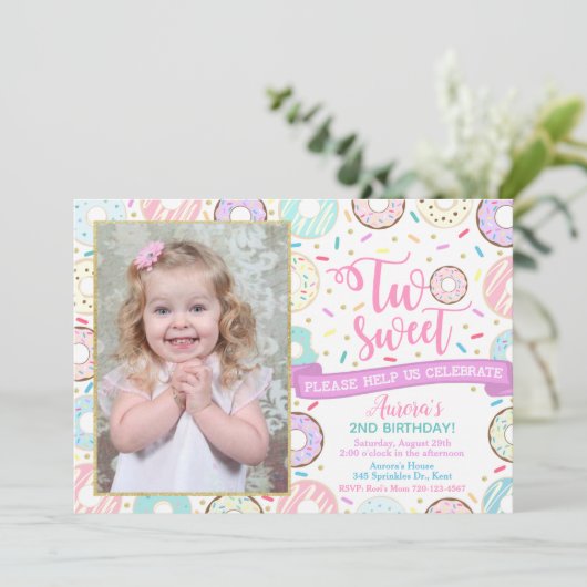 Donut Foto van Birthday Uitnodiging Twee zoete Par (Staand voorkant)