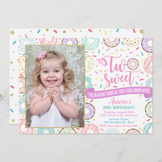 Donut Foto van Birthday Uitnodiging Twee zoete Par (Voorkant / Achterkant)