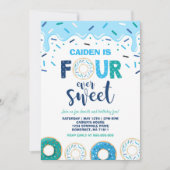 Donut Four Ever Sweet Invite Donut 4th Birthday Kaart (Voorkant)