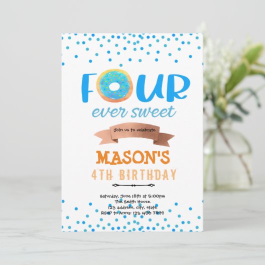 Donut FOURever-liefdesfeestje Kaart (Staand voorkant)