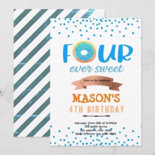 Donut FOURever-liefdesfeestje Kaart (Voorkant / Achterkant)