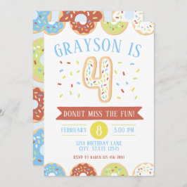 Donut Fourth Birthday Invitation Kaart