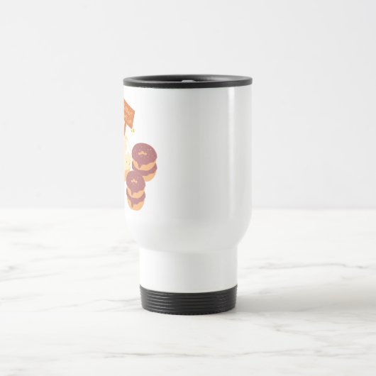 Donut geeft chocolade en witte chocolade op reisbeker (Center)