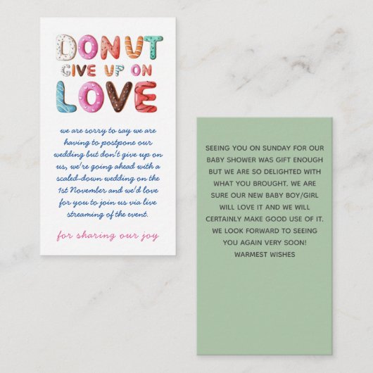 DONUT geeft op bij verandering van liefdesaanbod o Notitiekaartje (Voorkant / Achterkant)