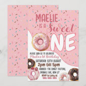 Donut geïnspireerd eerste verjaardagsfeestje uitno kaart (Voorkant / Achterkant)