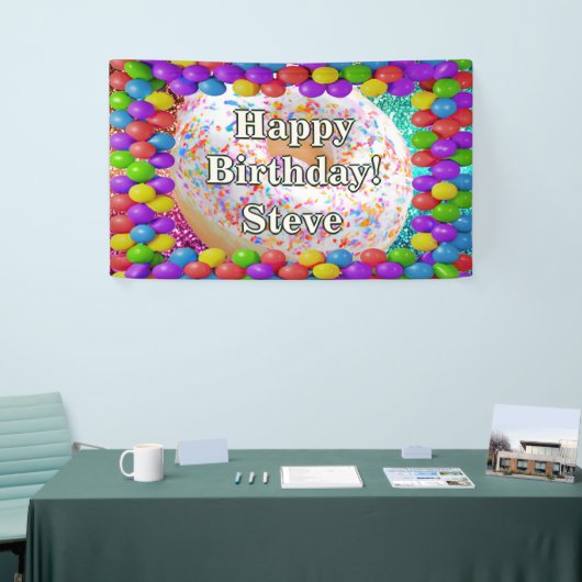 Donut gepersonaliseerde karakter verjaardag banner (Beurs)