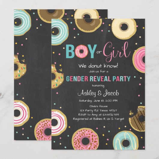 Donut Geslacht Onthul Uitnodiging Jongen of Meisje (Voorkant / Achterkant)