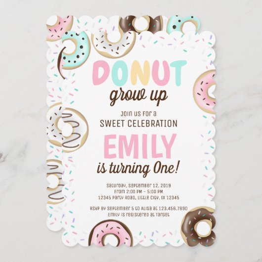 Donut Girl Sweet Birthday-uitnodiging Kaart (Voorkant / Achterkant)