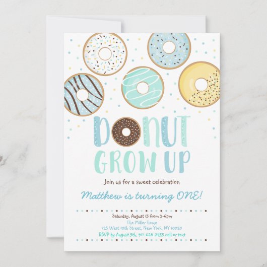 DONUT Groei Op Blauwe Donut Jongen Verjaardag Kaart (Voorkant)