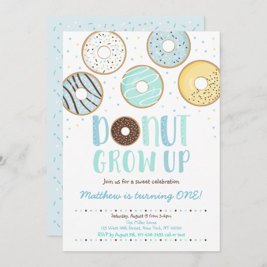 DONUT Groei Op Blauwe Donut Jongen Verjaardag Kaart (Voorkant / Achterkant)