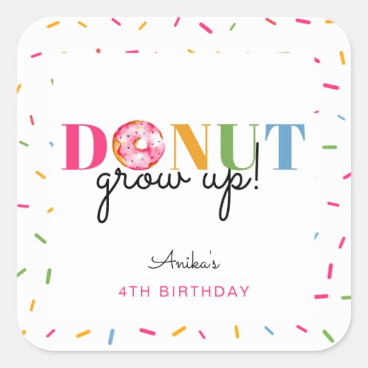 Donut Groei regenboogspringen Birthday Cute Vierkante Sticker (Voorkant)