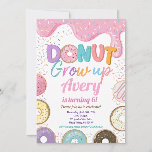Donut Groeit Birthday Party roze pastel Girl Kaart (Voorkant)