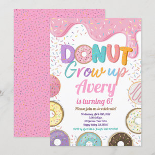 Donut Groeit Birthday Party roze pastel Girl Kaart