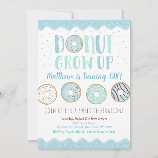 Donut Groeit Blue Donut Birthday Kaart (Voorkant)