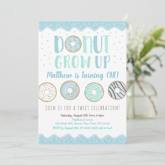 Donut Groeit Blue Donut Birthday Kaart (Staand voorkant)