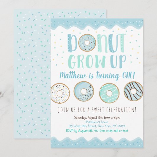 Donut Groeit Blue Donut Birthday Kaart (Voorkant / Achterkant)