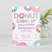 Donut groeit Kawaii Birthday Invitation Girl Kaart (Staand voorkant)