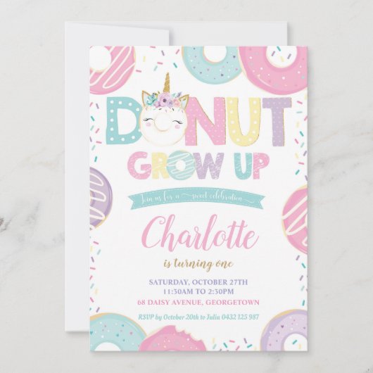 Donut groeit op 1 september Unicorn Doughnut Kaart (Voorkant)
