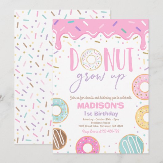 Donut groeit op 1e verjaardag Donut 1e verjaardag Kaart (Voorkant / Achterkant)