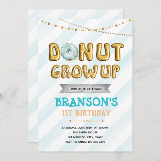 Donut groeit op de uitnodiging van de jongen (Voorkant / Achterkant)