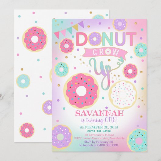 Donut groeit op uitnodiging van 1 september - meis (Voorkant / Achterkant)