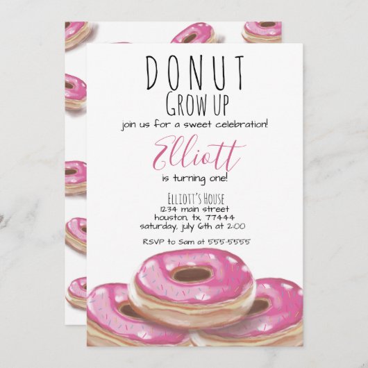 Donut groeit op uitnodiging van verjaardagsfeest (Voorkant / Achterkant)