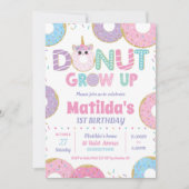 Donut groeit op Unicorn Birthday Invitation Girl Kaart (Voorkant)