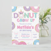 Donut groeit op Unicorn Birthday Invitation Girl Kaart (Staand voorkant)
