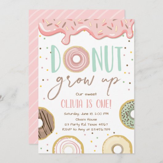 Donut Groeit roze Doughnut Girl Birthday Kaart (Voorkant / Achterkant)