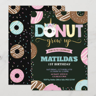 Donut Grow Unicorn 1e verjaardag Doughnut Girl Kaart