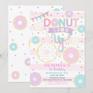 Donut Grow Up 1e verjaardag uitnodiging - Meisje