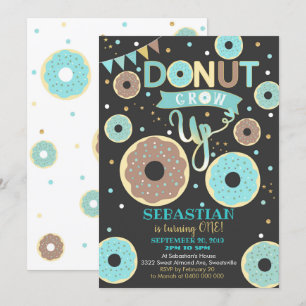 Donut Grow Up 1st Verjaardag Uitnodiging Boy Donut
