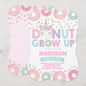 Donut Grow Up Birthday Invitation Donut & Unicorn Kaart (Voorkant / Achterkant)