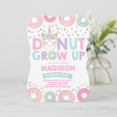 Donut Grow Up Birthday Invitation Donut & Unicorn Kaart (Staand voorkant)