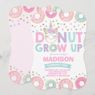 Donut Grow Up Birthday Invitation Donut & Unicorn Kaart