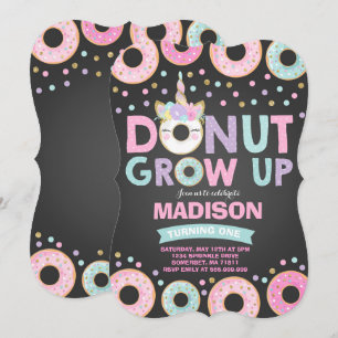 Donut Grow Up Birthday Invitation Donut & Unicorn Kaart