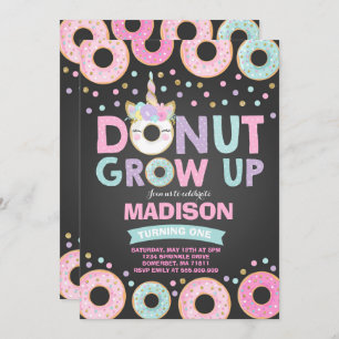 Donut Grow Up Birthday Invitation Donut & Unicorn Kaart