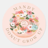 Donut Grow Up Bloesem Donut Verjaardag Ronde Sticker (Voorkant)