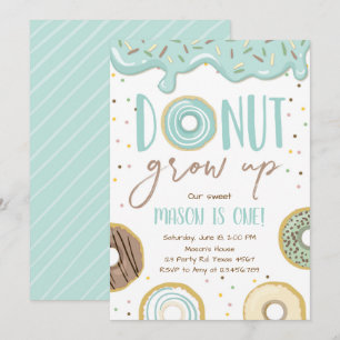 Donut Grow Up Blue Boy Verjaardagsfeestje Kaart