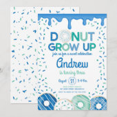 Donut Grow Up Blue Donut Verjaardag uitnodiging (Voorkant / Achterkant)