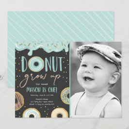 Donut Grow Up Blue Pastel Boy Eerste Verjaardag Kaart