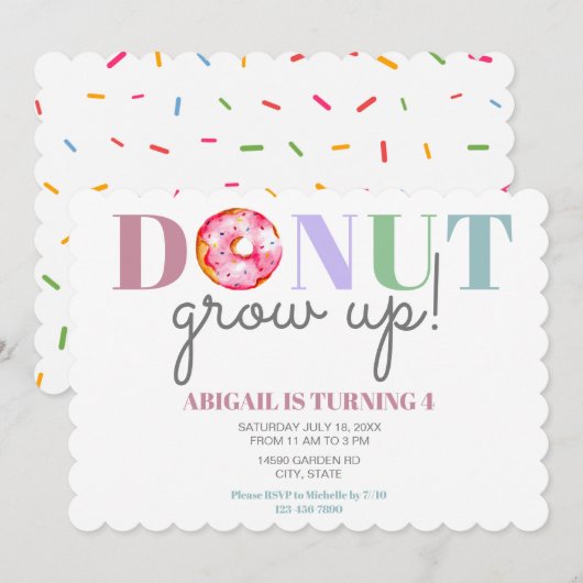 Donut Grow up Cute Birthday sproinkles party kinde Kaart (Voorkant / Achterkant)