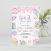 Donut Grow Up Donut Birthday Party Invitation Kaart (Staand voorkant)