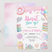 Donut Grow Up Donut Birthday Party Invitation Kaart (Voorkant / Achterkant)